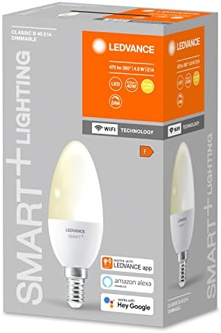  Lámpara LED inteligente con tecnología WiFi, enchufe E14, regulable, blanco cálido (2700 K), reemplaza las lámparas incandescentes con 40W, SMART+ WiFi Vela Regulable, paquete de 1