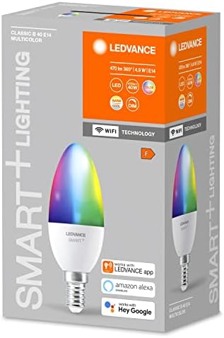  Lámpara LED inteligente con tecnología WiFi, enchufe E14, regulable, color de luz cambiante(2700-6500K), colores RGB cambiables, reemplazo de 40W, SMART+ WiFi Vela Multicolour, paquete de 1