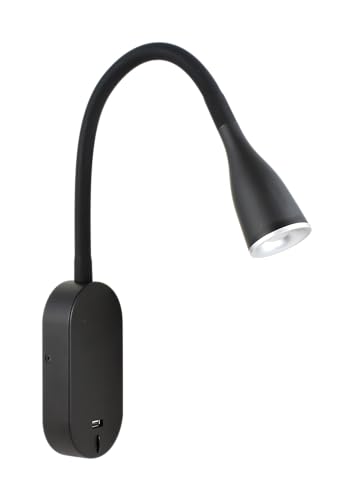 lámpara LED flexo de pared negra con puerto USB. Potencia de 5W, ideal para iluminar tu espacio de trabajo de manera eficiente y moderna. Diseño elegante y funcional.