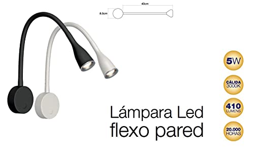 lámpara LED flexo de pared negra, 5W, ideal para lectura y decoración, ajuste flexible y ahorro energético.