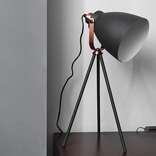 lámpara de mesa E27 en negro y cobre, con diseño moderno, ideal para iluminación decorativa y funcional en espacios interiores.