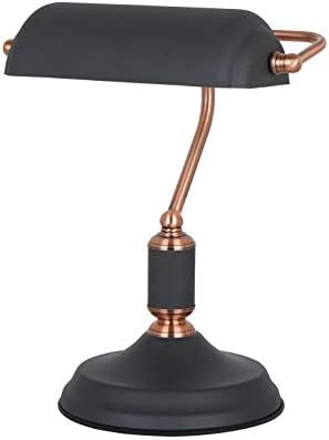 lámpara de mesa tipo banquero E27 negro y cobre, ideal para iluminación de escritorio y ambientes elegantes.