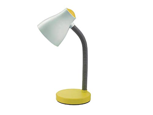 flexo de sobremesa E27, color amarillo, luz regulable, ideal para estudiar, trabajar o iluminar espacios pequeños.